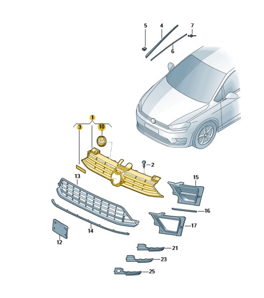 Original Kühlergrill Frontgrill vorne VW Golf Sportvan 510853651N ZLL Neu