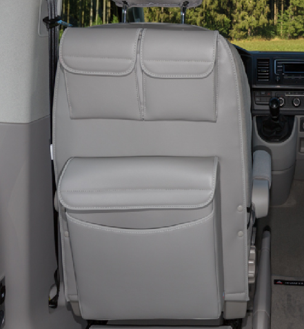 UTILITY mit MULTIBOX Maxi für Fahrerhaussitze VW T6/T5 California Beach / Multivan, Design „Leder Mo