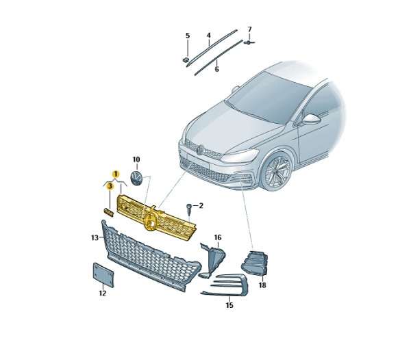 Original VW Golf 7 GTI TCR Kühlergrill Sport Tuning Frontgrill Gitter schwarz