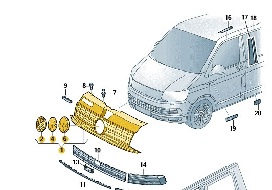 Original Kühlergrill Frontgrill VW T6 7E0853651A Neu