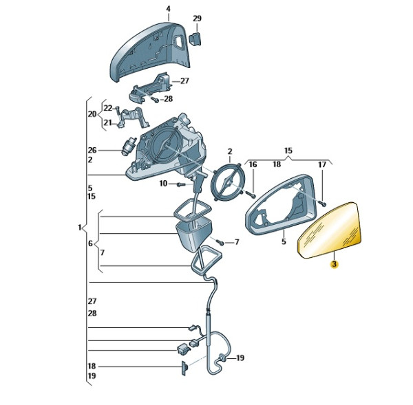 Original Audi A3 S3 RS3 Spiegelglas mit Trägerplatte Rechts 8Y0857536B