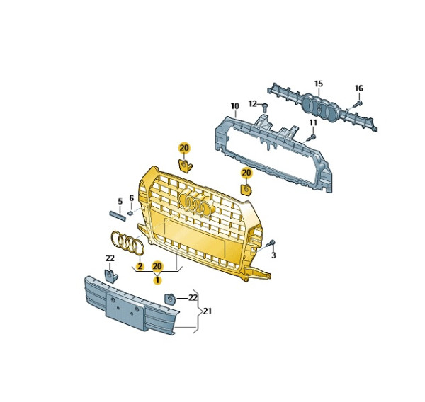 Original Kühlergrill Frontgrill steingrau Audi Q3 8U0853651N 1QP Neu