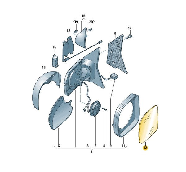 Original Spiegelglas Außenspiegel Glas links VW T6 7E1857521AQ Neu