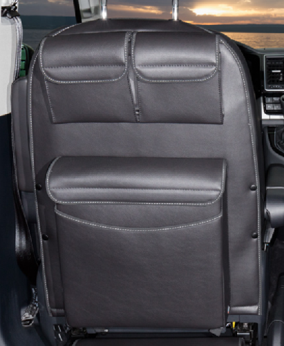UTILITY mit MULTIBOX Maxi für Fahrerhaussitze VW T6/T5 California Beach / Multivan, Design „Leder Ti